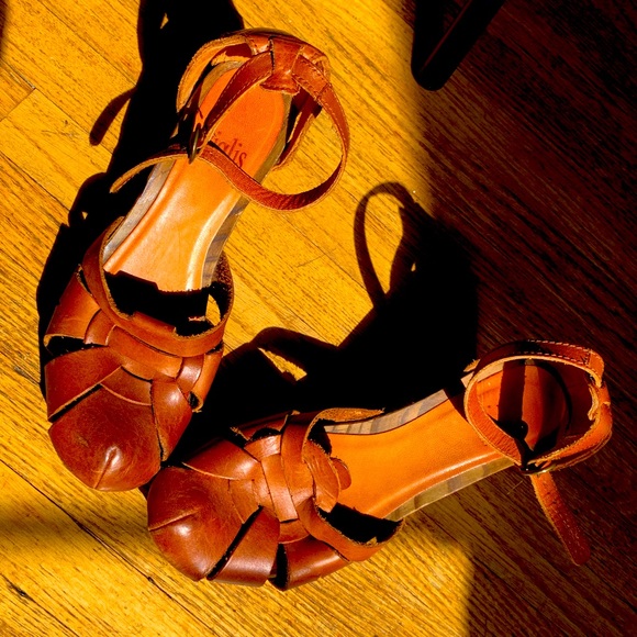 STUNNING 1970’s Wooden Stacked Heel Sandals, Gorgeous Leather 🤎 and Wood 🤎 - Picture 7 of 14